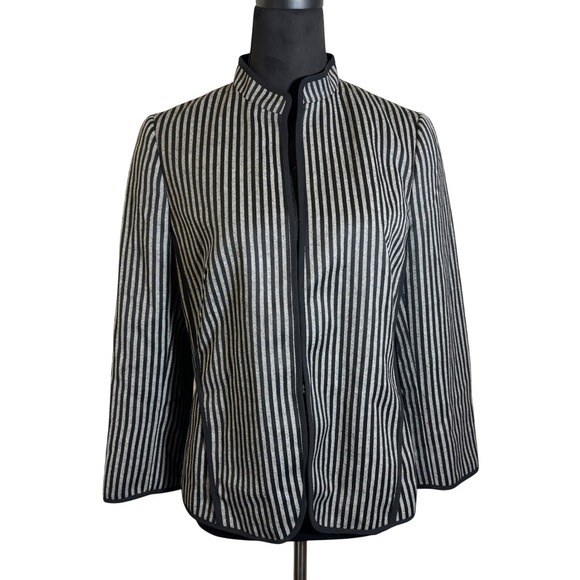Akris‎ Punto Striped Wool Blend Blazer Career Jacket Stand Collar Size M - Picture 1 of 10